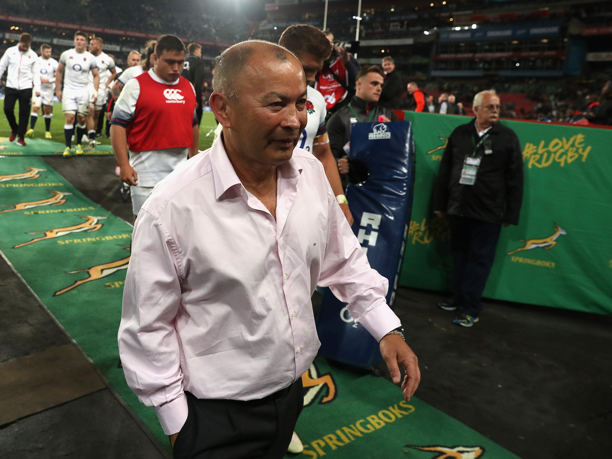 Eddie Jones was involved in a verbal confrontation with South African fans as he left the Ellis Park field