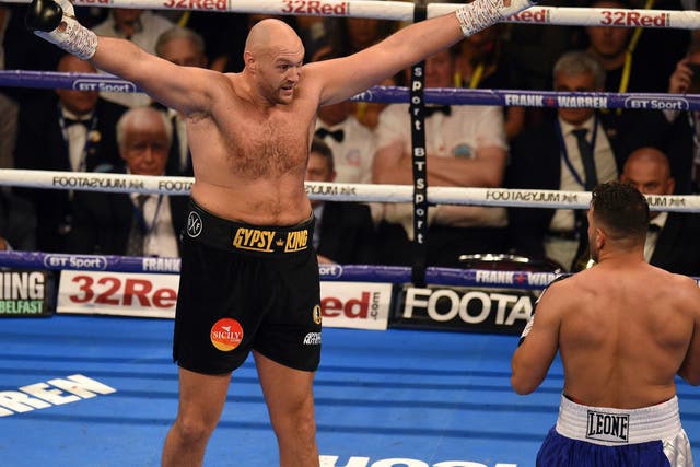 Tyson Fury claimed a four-round stoppage victory over Sefer Seferi on his return to the ring
