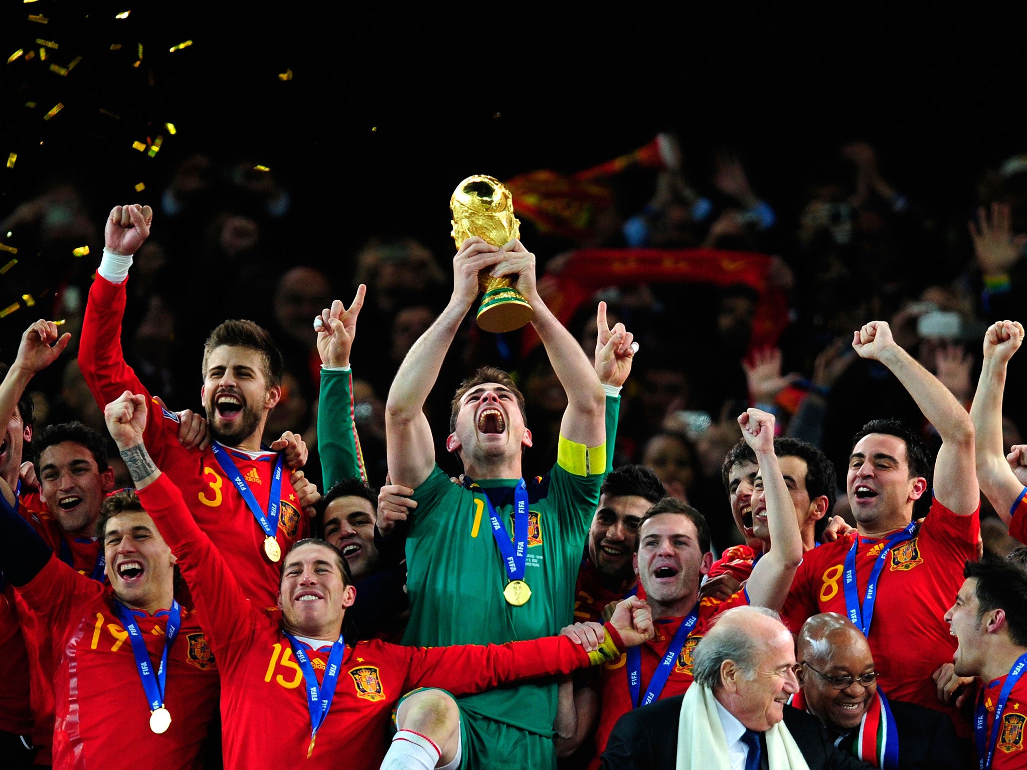 Iker Casillas lifts the World Cup with Spain in 2010