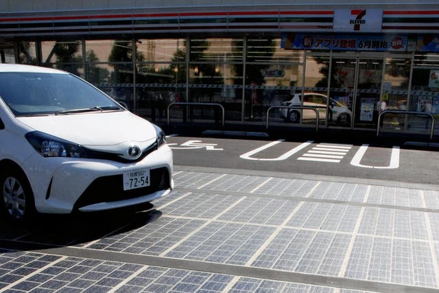 Solar panels at a parking lot in Kanagawa Prefecture,  Tokyo.
