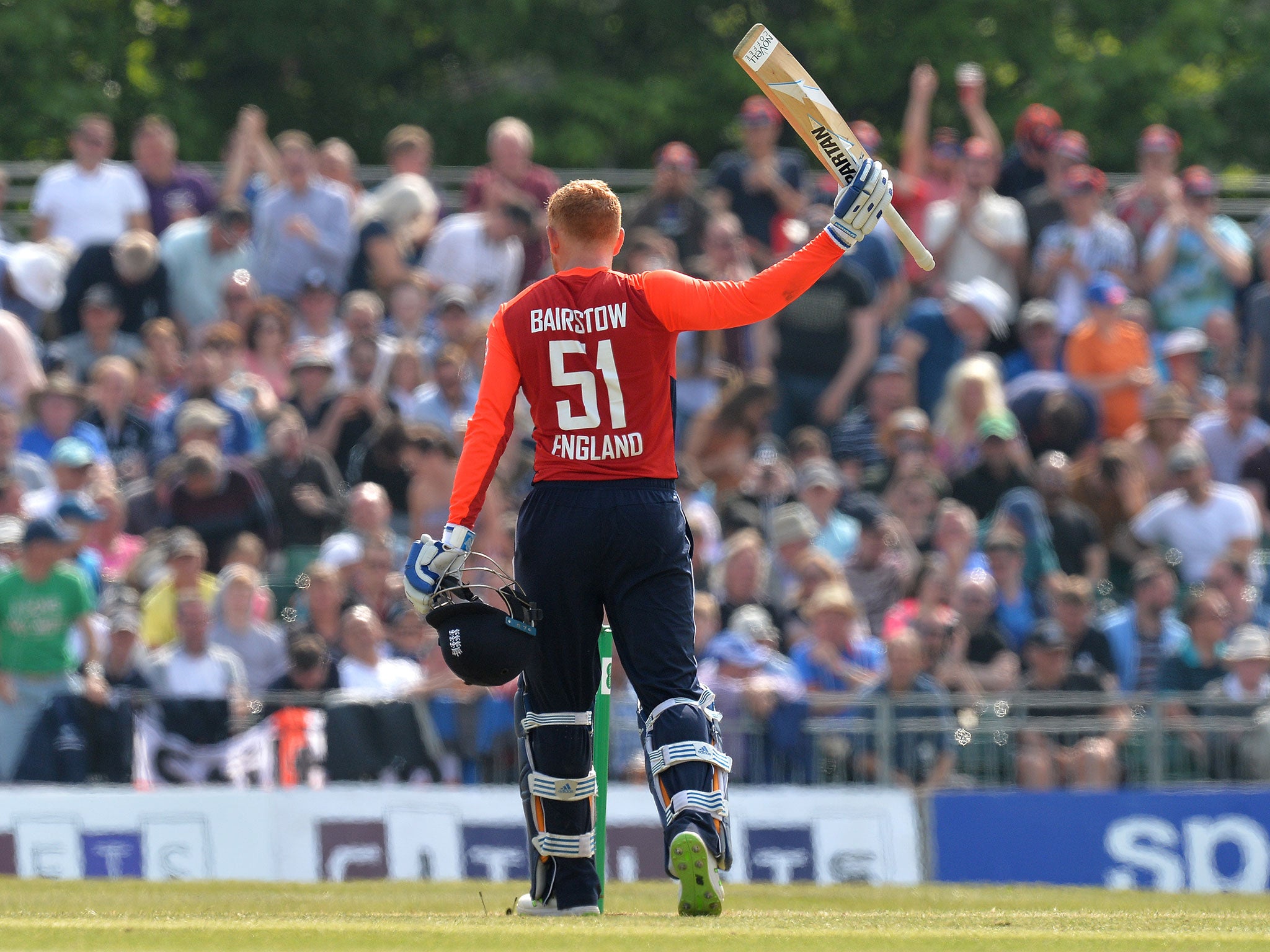 Jonny Bairstow celebrates reaching 100 for England