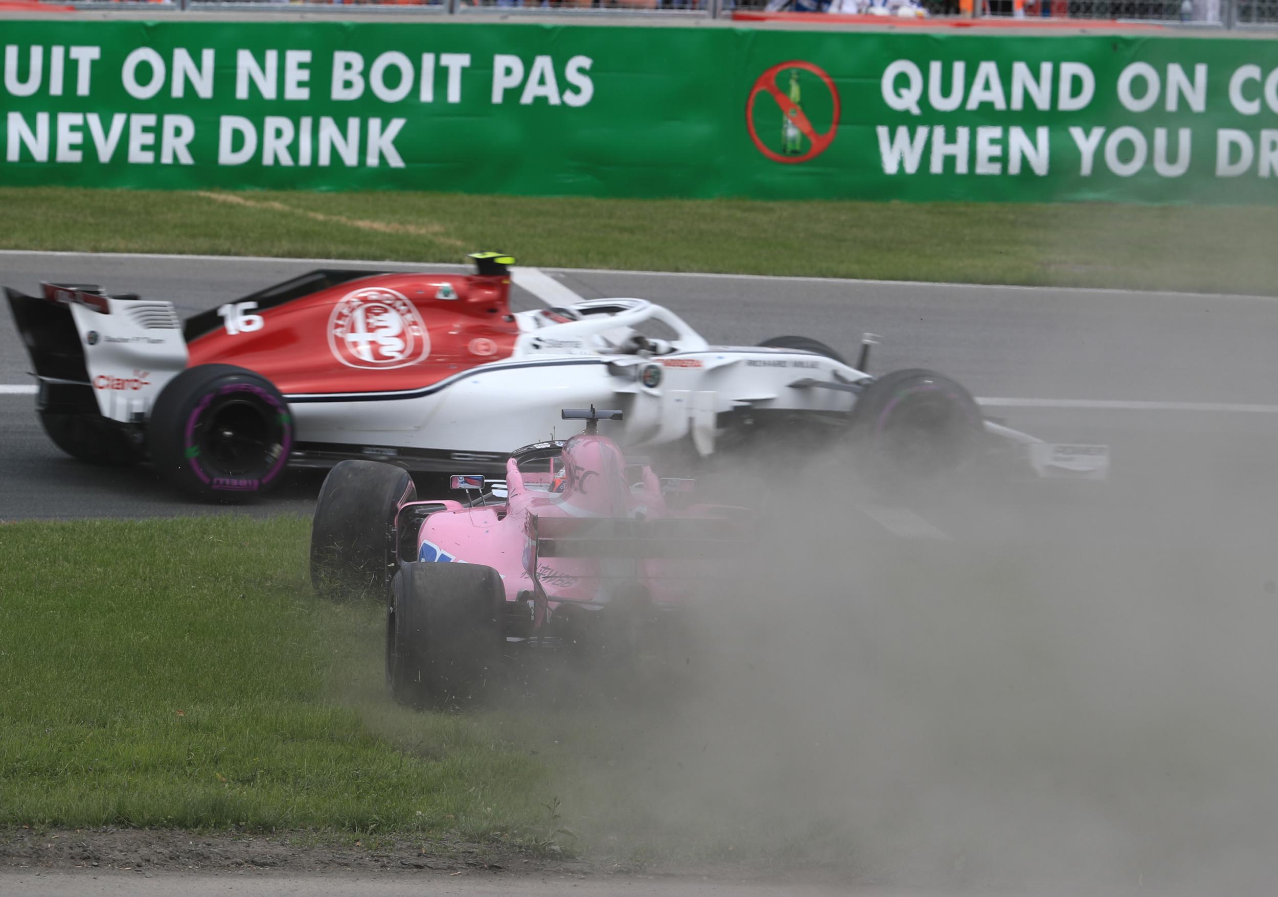 Sergio Perez goes off course and back on in the chicane