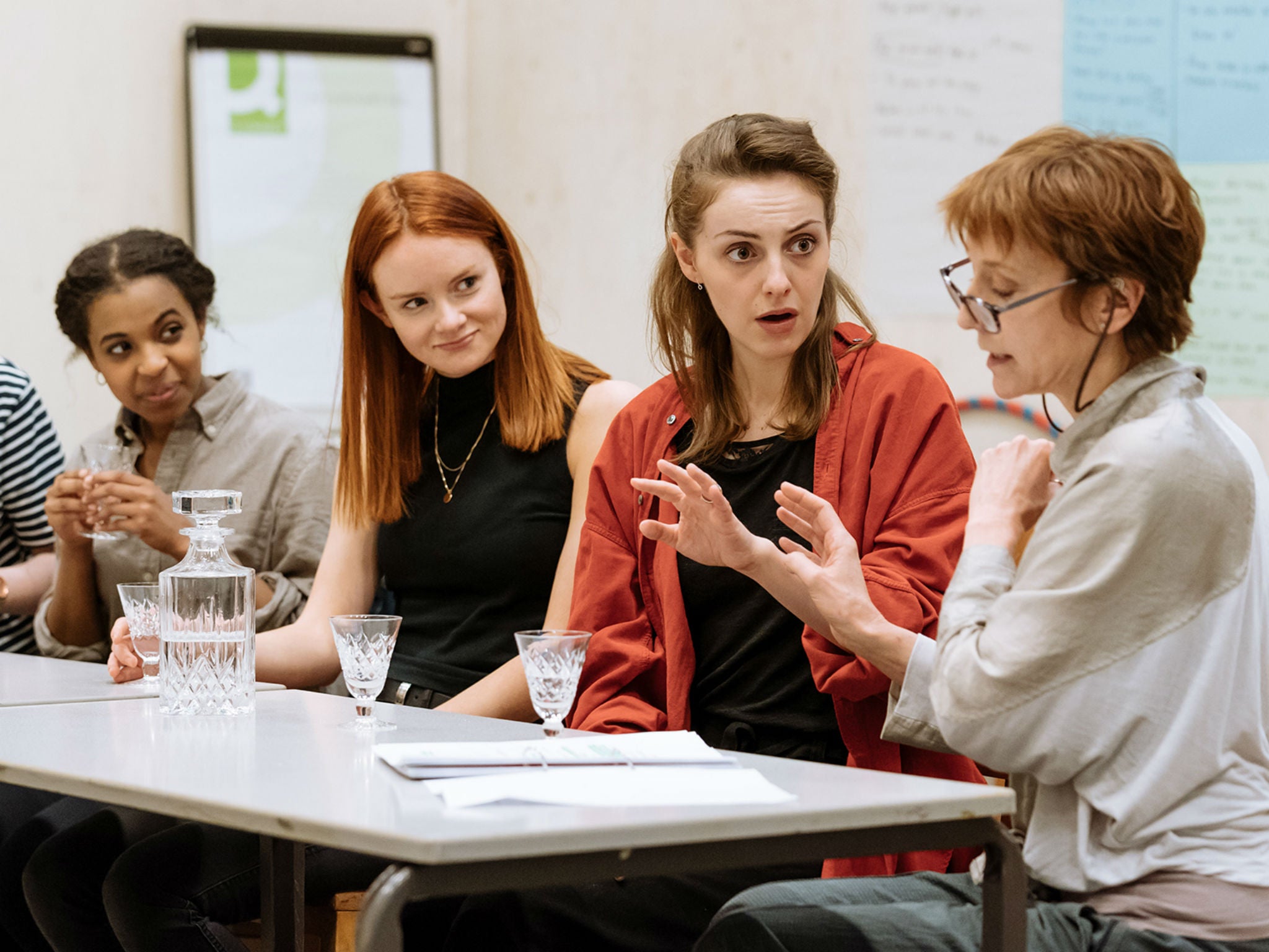 Grace Saif, Rona Morison, Helena Wilson, and Lia Williams rehearse for ‘The Prime of Miss Jean Brodie’