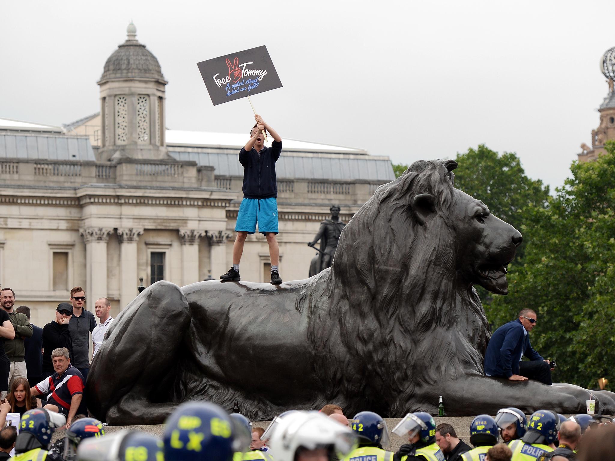 A rally to support Tommy Robinson in Trafalgar Square