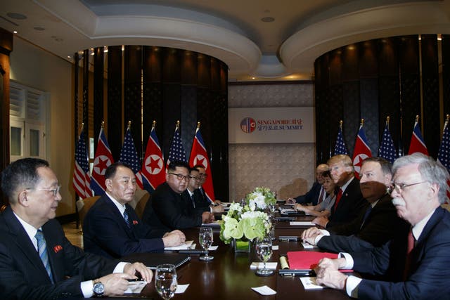 President Donald Trump meets with North Korean leader Kim Jong-un on Sentosa Island