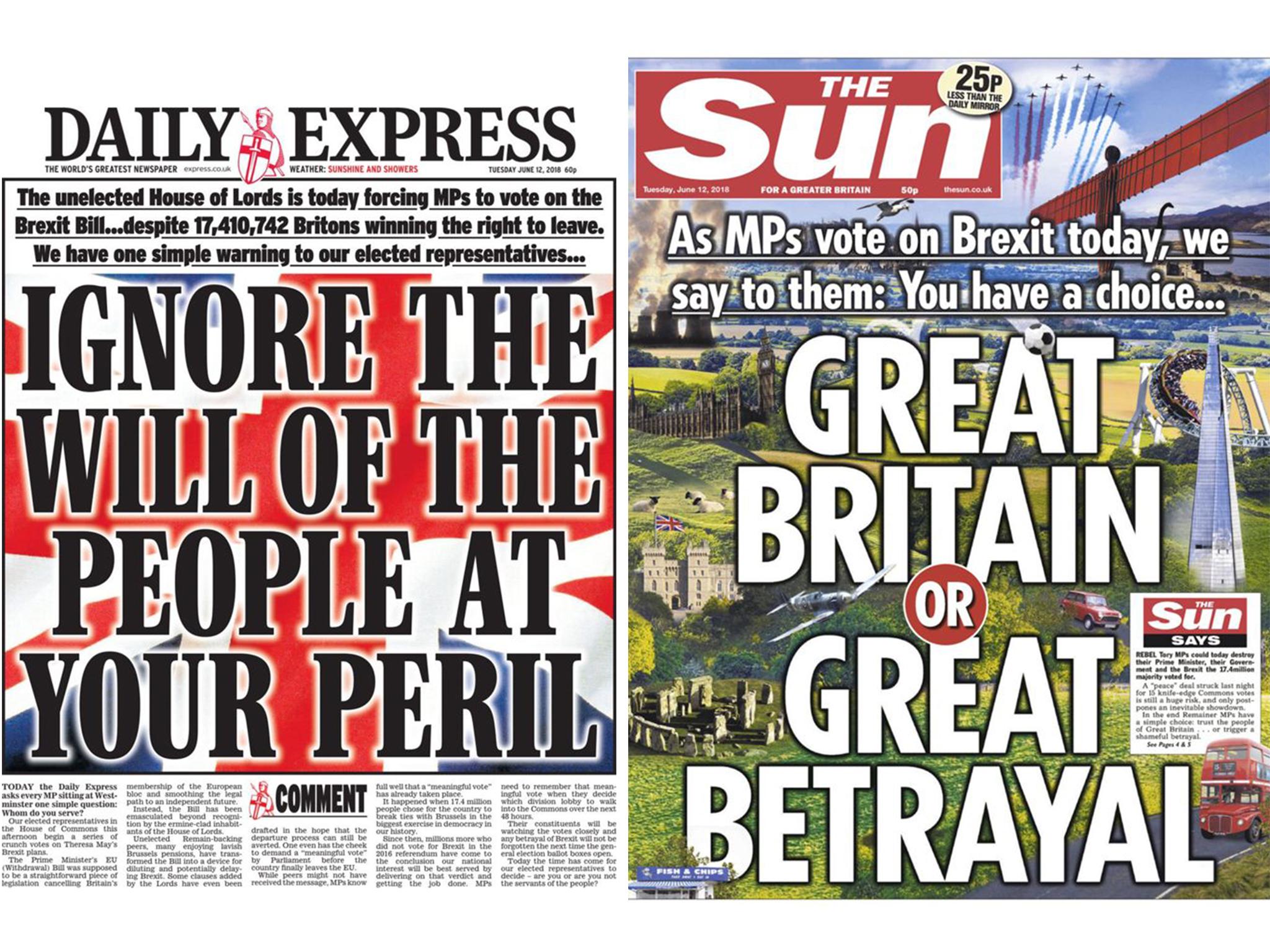MPs vow to defy ‘bullying and threatening’ newspaper headlines on Brexit vote ...