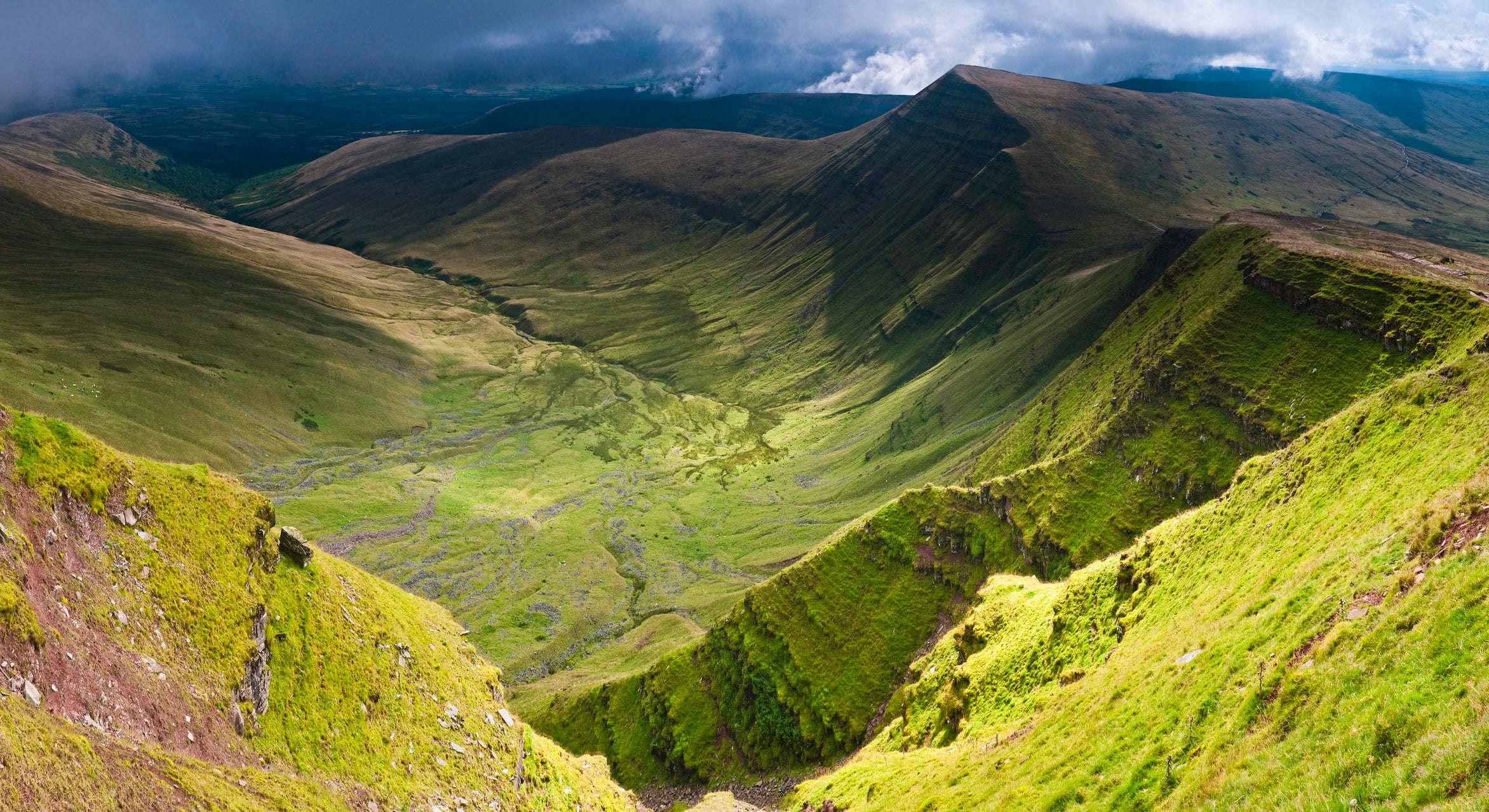 Green as far as the eye can see in the Brecon Beacons mountain range