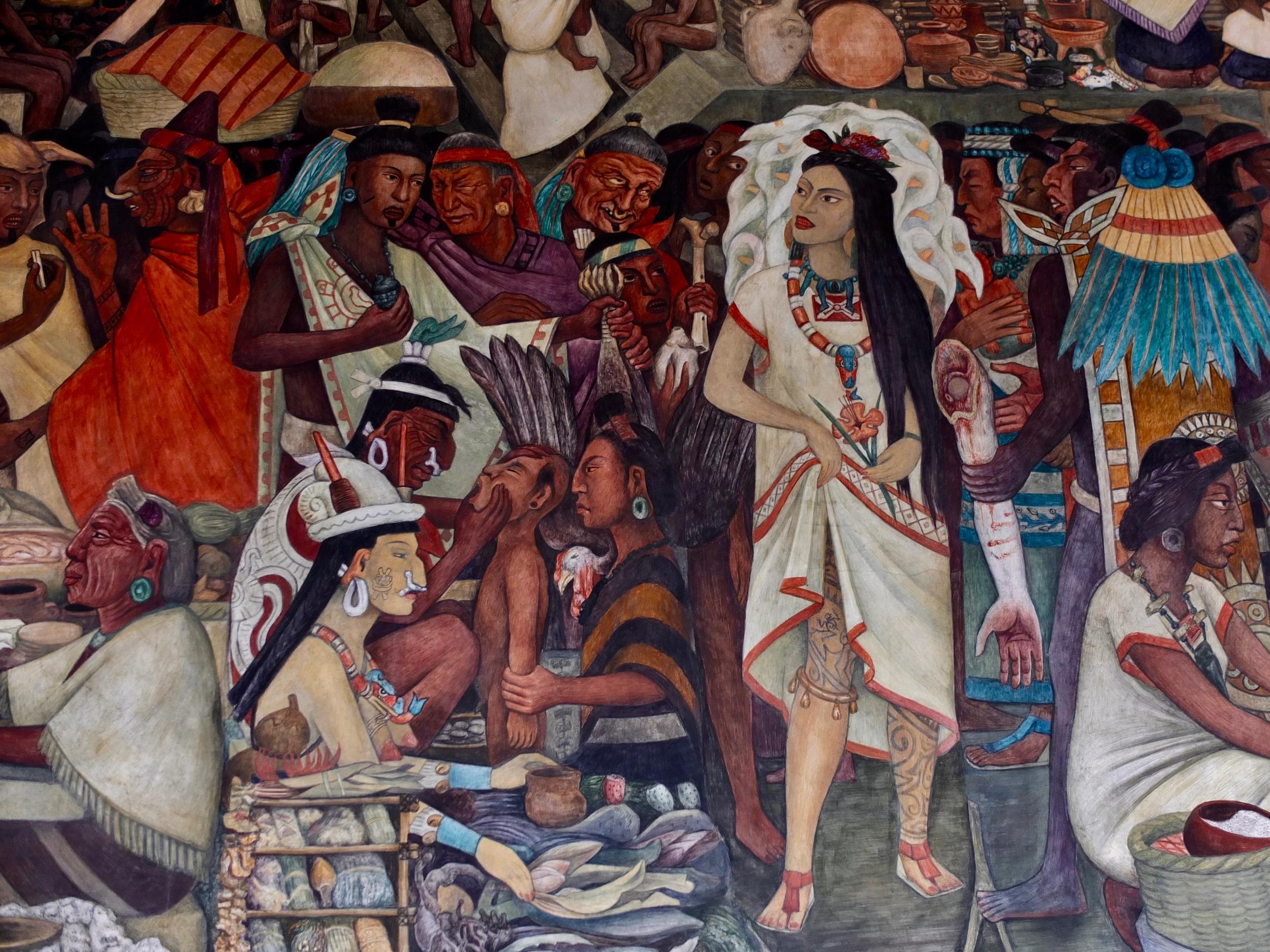 Frida appears in murals as an Aztec princess