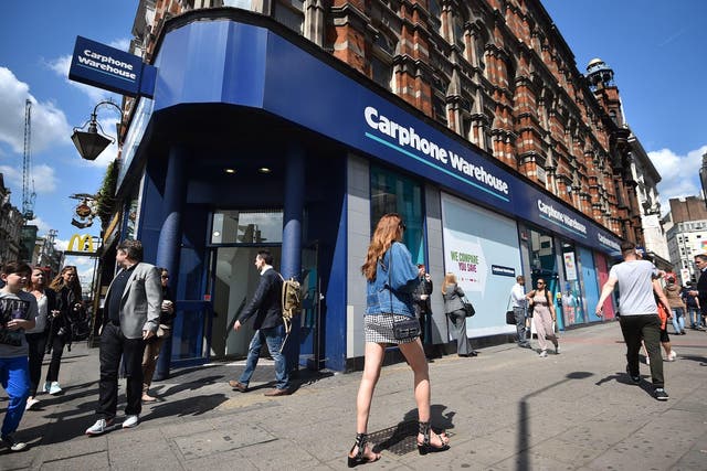 A Carphone Warehouse store is pictured in central London, on May 15, 2014