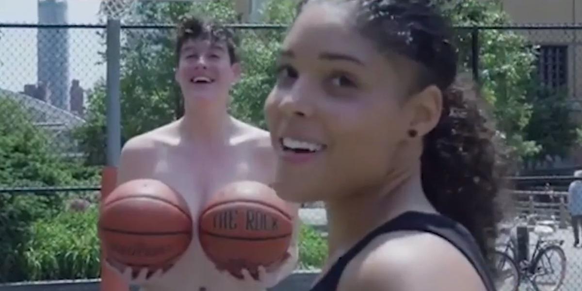Model and activist Rain Dove plays basketball topless for an important reas...