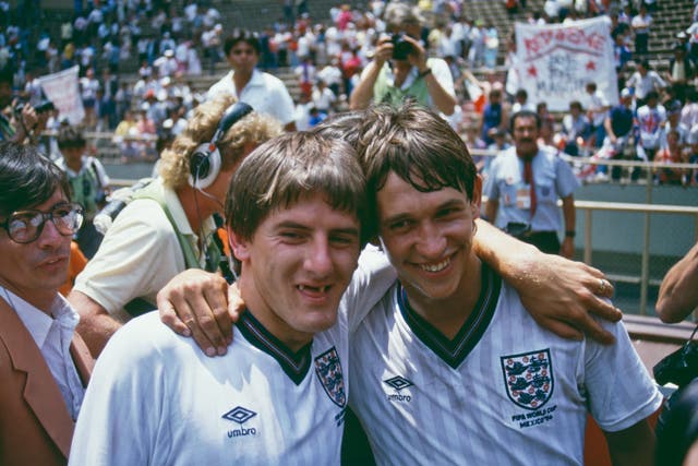 Peter Beardsley and Gary Lineker after England's 3-0 win over Paraguay in the last 16 at Mexico '86