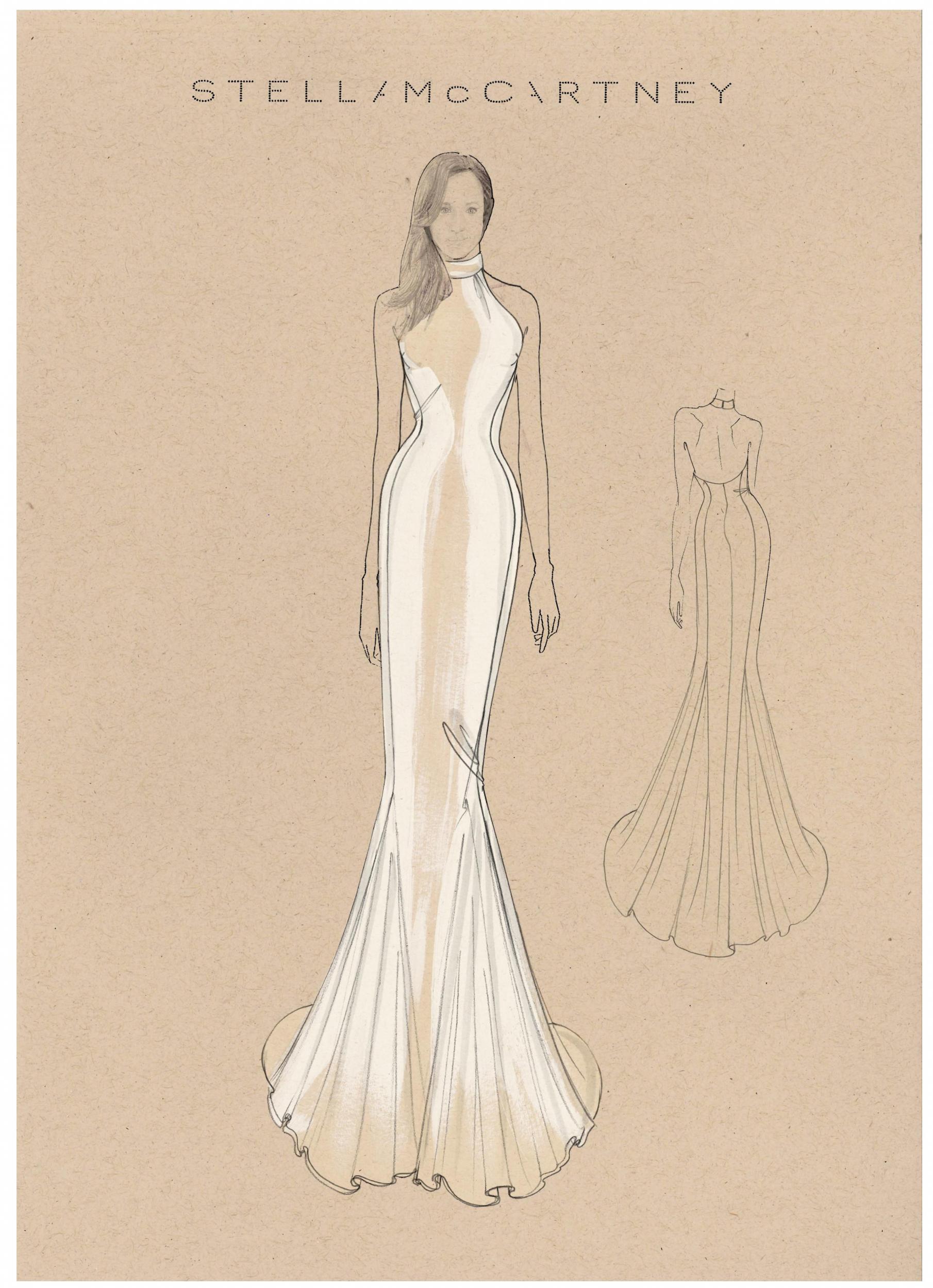 McCartney's original sketch of the dress worn by the Duchess of Sussex