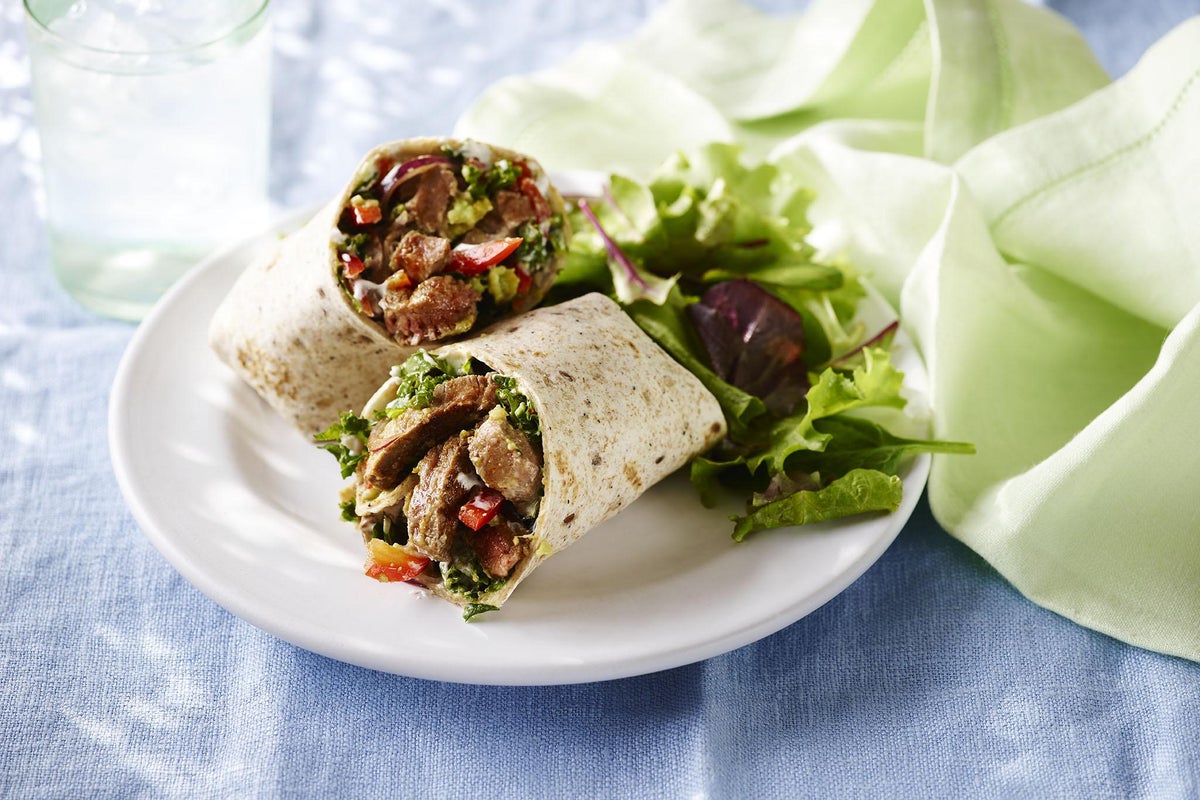 How to make smoky beef wraps with kale, onion and red pepper | The ...