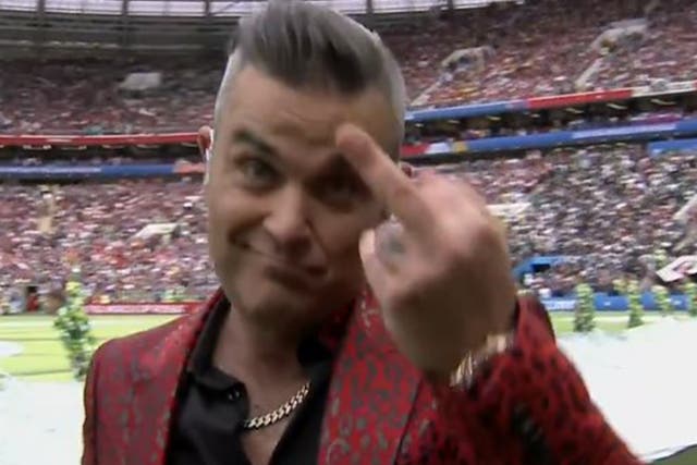 Robbie Williams landed himself in hot water by swearing during his World Cup opening ceremony performance