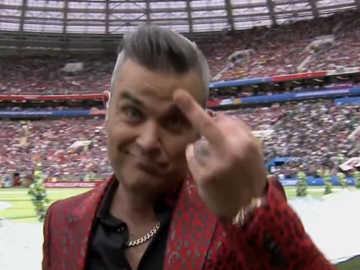 World Cup 2018: apologises after Robbie Williams with finger during opening ceremony | The Independent | The Independent