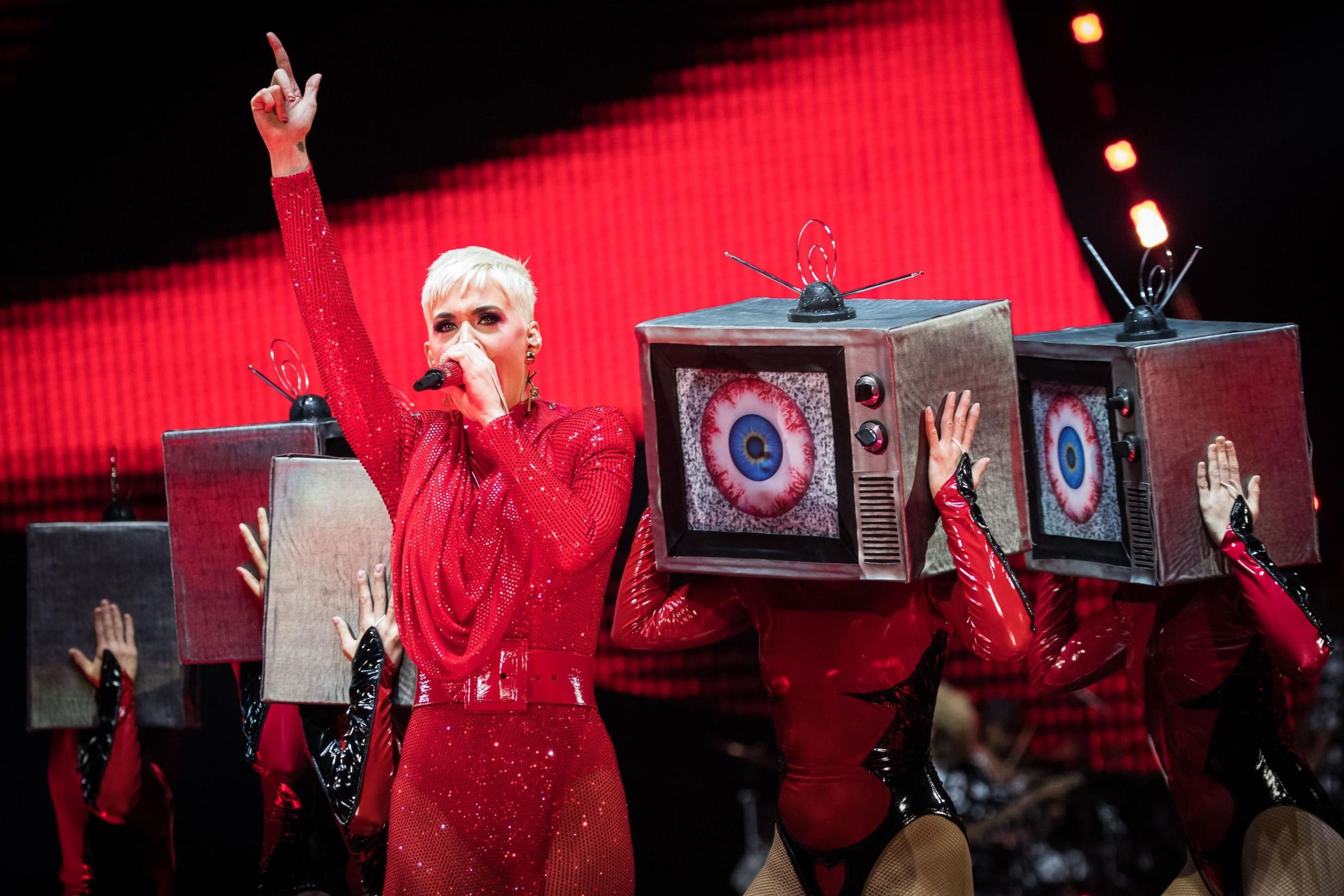 Katy Perry performs at the O2 Arena in London on 14 June during Witness tour