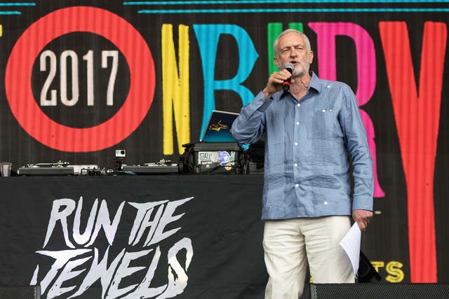 Jeremy Corbyn speaks on stage at Glastonbury Festival