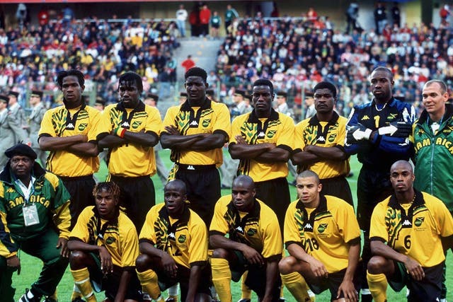 Jamaica line up ahead of kick-off against Croatia at the 1998 World Cup