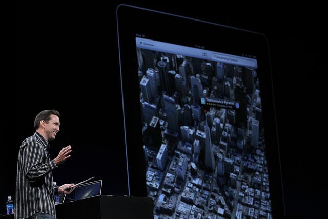 Apple Senior VP of iPhone Software Scott Forstall demonstrates the new map application featured on iOS 6 during the keynote address during the 2012 Apple WWDC keynote address at the Moscone Center on June 11, 2012 in San Francisco, California