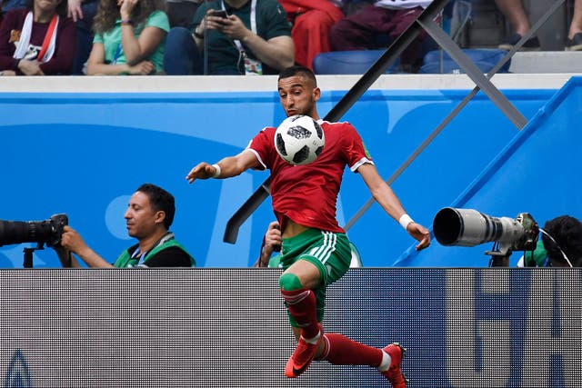 Hakim Ziyech in action for Morocco against Iran