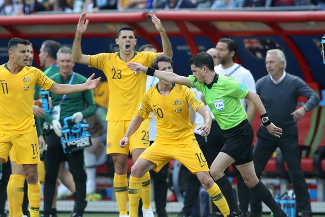 Referee Andres Cunha awarded the first ever VAR-related penalty at the World Cup during France's clash with Australia