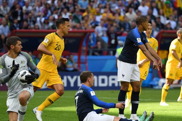 The first ever overturned decision at the World Cup came when Josh Risdon fouled Antoine Griezmann