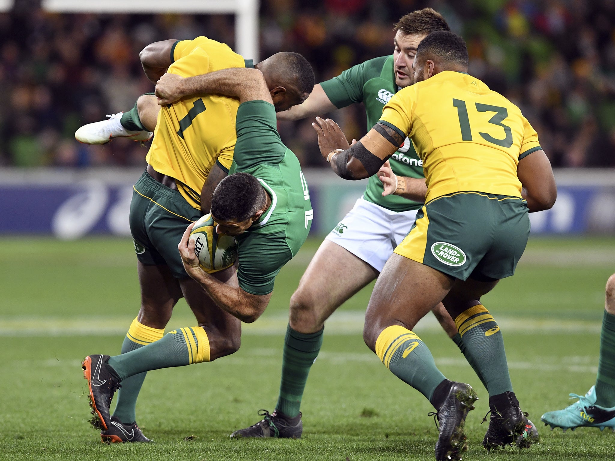 Marika Koroibete was sent to the sin-bin for a tip tackle on Rob Kearney