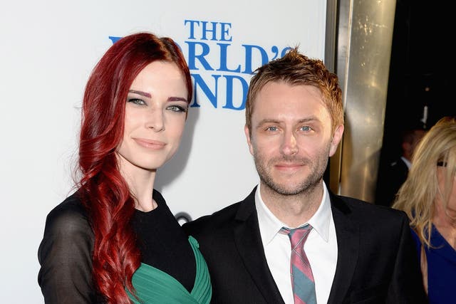 Actress Chloe Dykstra and comedian Chris Hardwick arrive at the premiere of Focus Features' "The World's End" at ArcLight Cinemas Cinerama Dome on August 21, 2013 in Hollywood, California. 