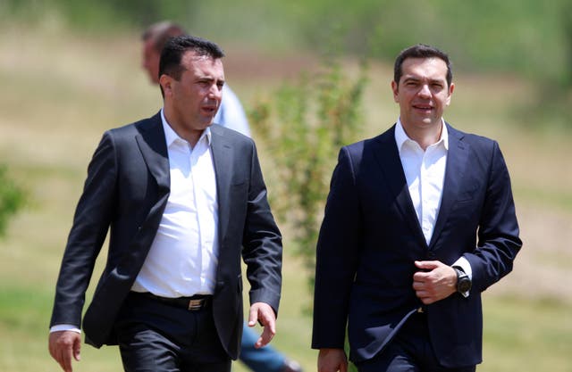 Macedonian prime minister Zoran Zaev (left) and his Greek counterpart Alexis Tsipras during the historic meeting