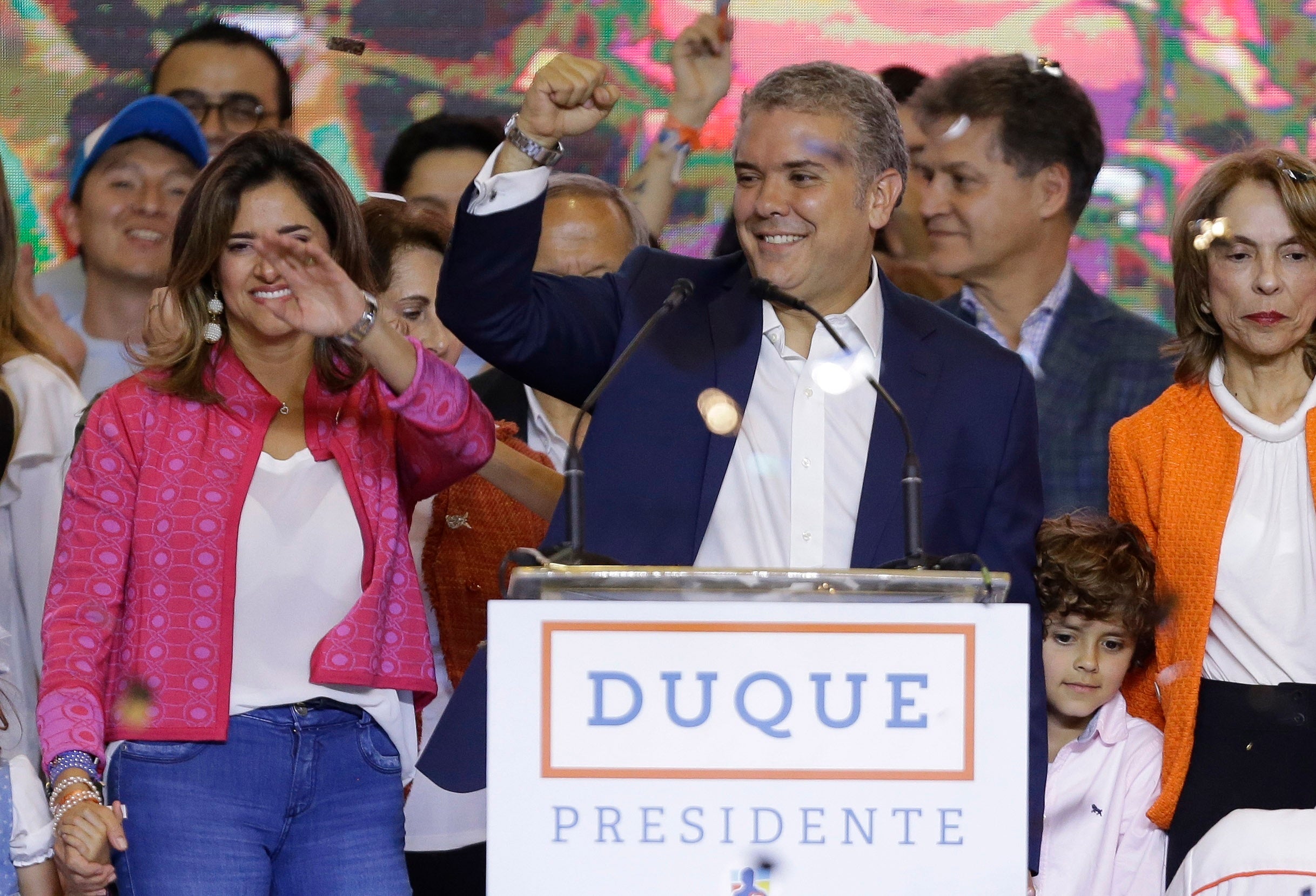 Ivan Duque celebrates his victory in the presidential runoff election