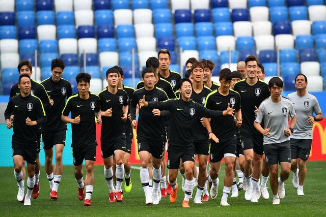 South Korea in training ahead of their World Cup opener against Sweden
