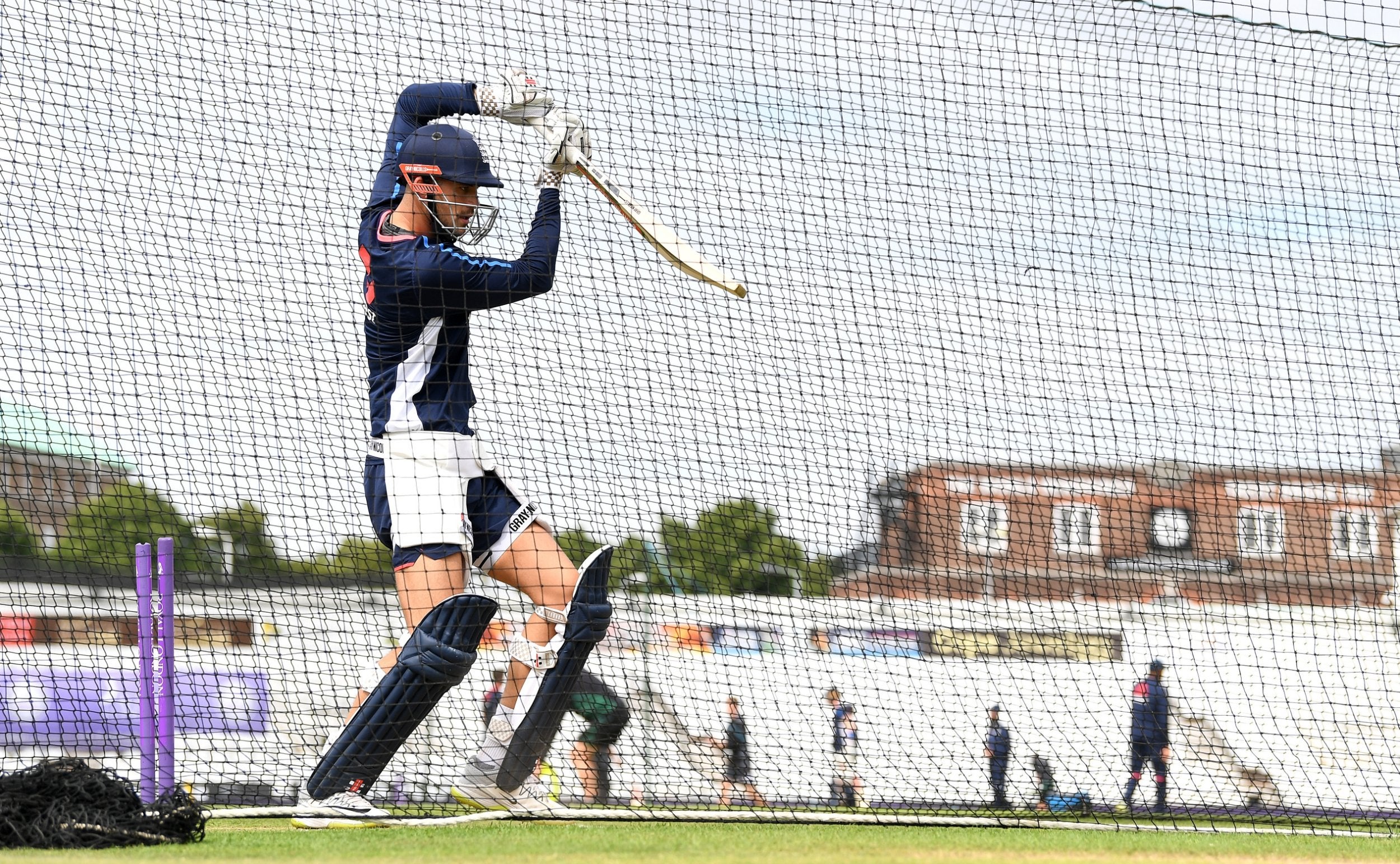 Alex Hales plays a shot during an England nets session