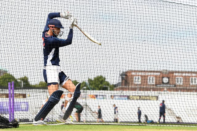 Alex Hales plays a shot during an England nets session