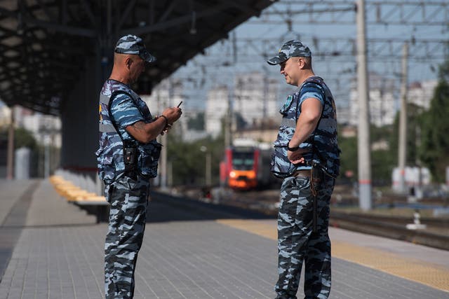 Security officers at a railway station in Volgograd