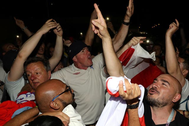 Joyous England fans: They've traditionally headed to their local bookmakers after a good result, to the latter's delight