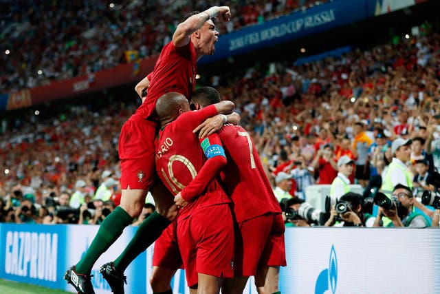 Nearly all of the Portugal players rushed over to celebrate Cristiano Ronaldo's equaliser - nearly all of them