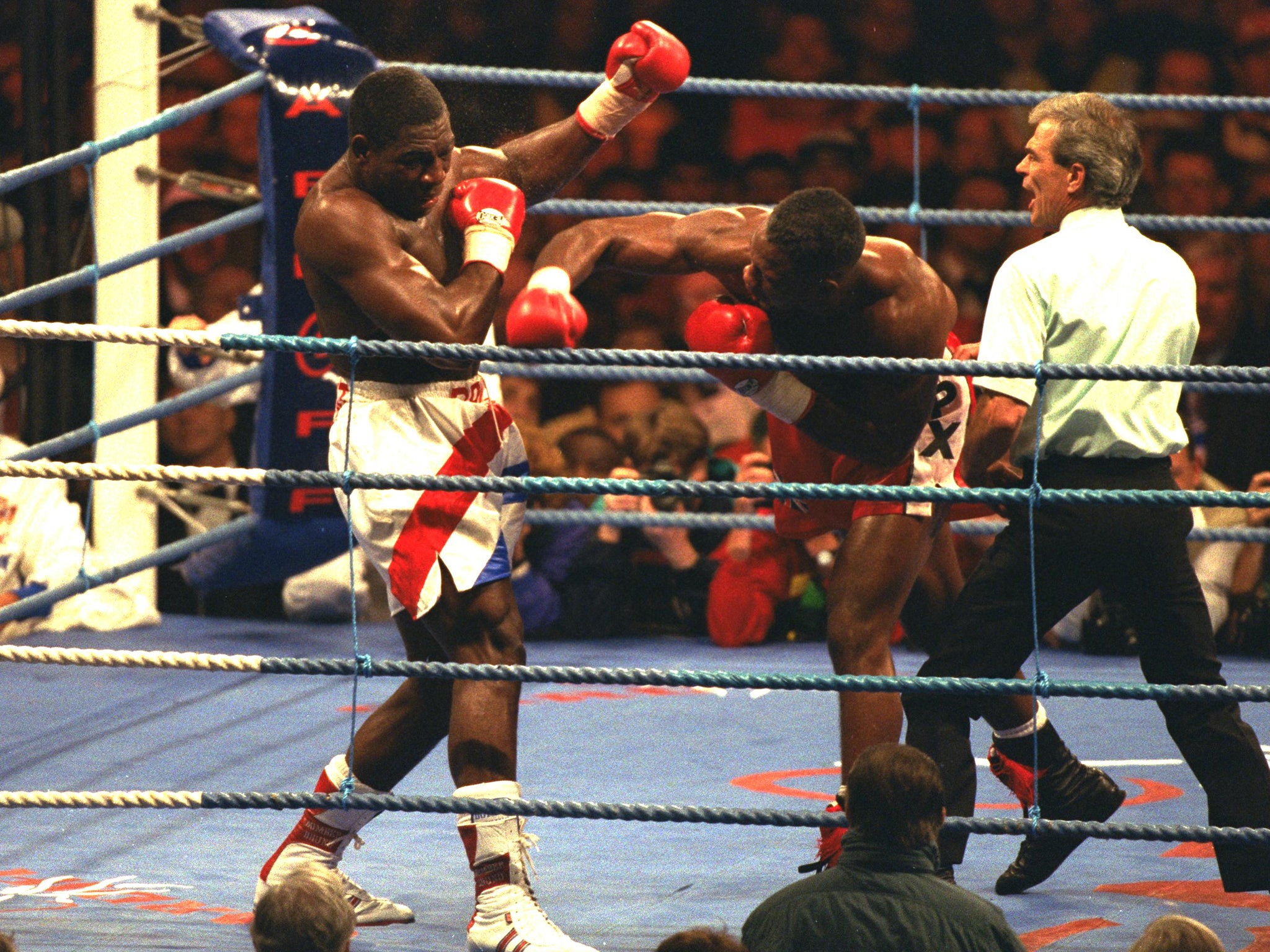 Frank Bruno was built up and knocked down three times before he finally won a world title