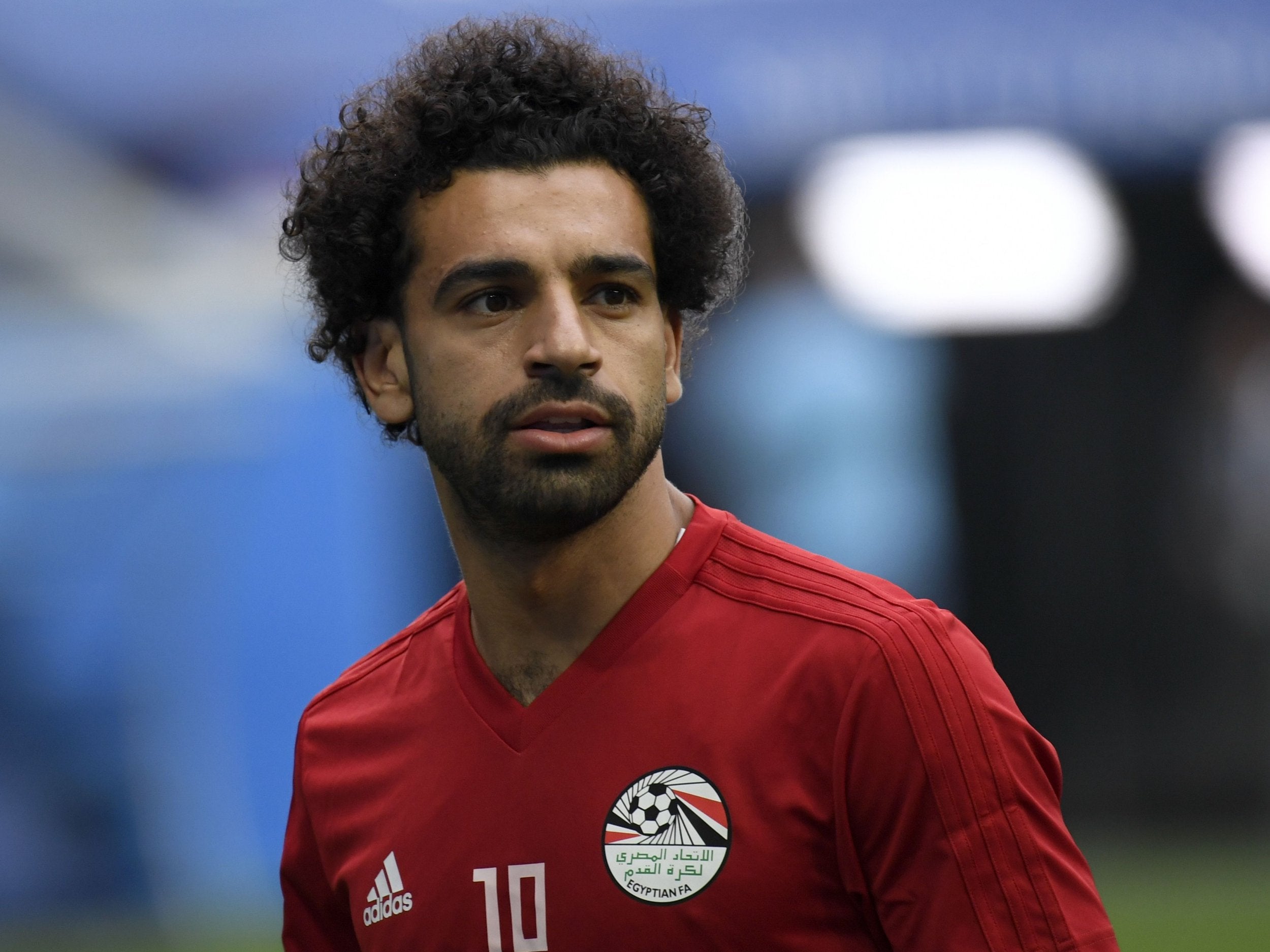 Egypt's forward Mohamed Salah attends a training session