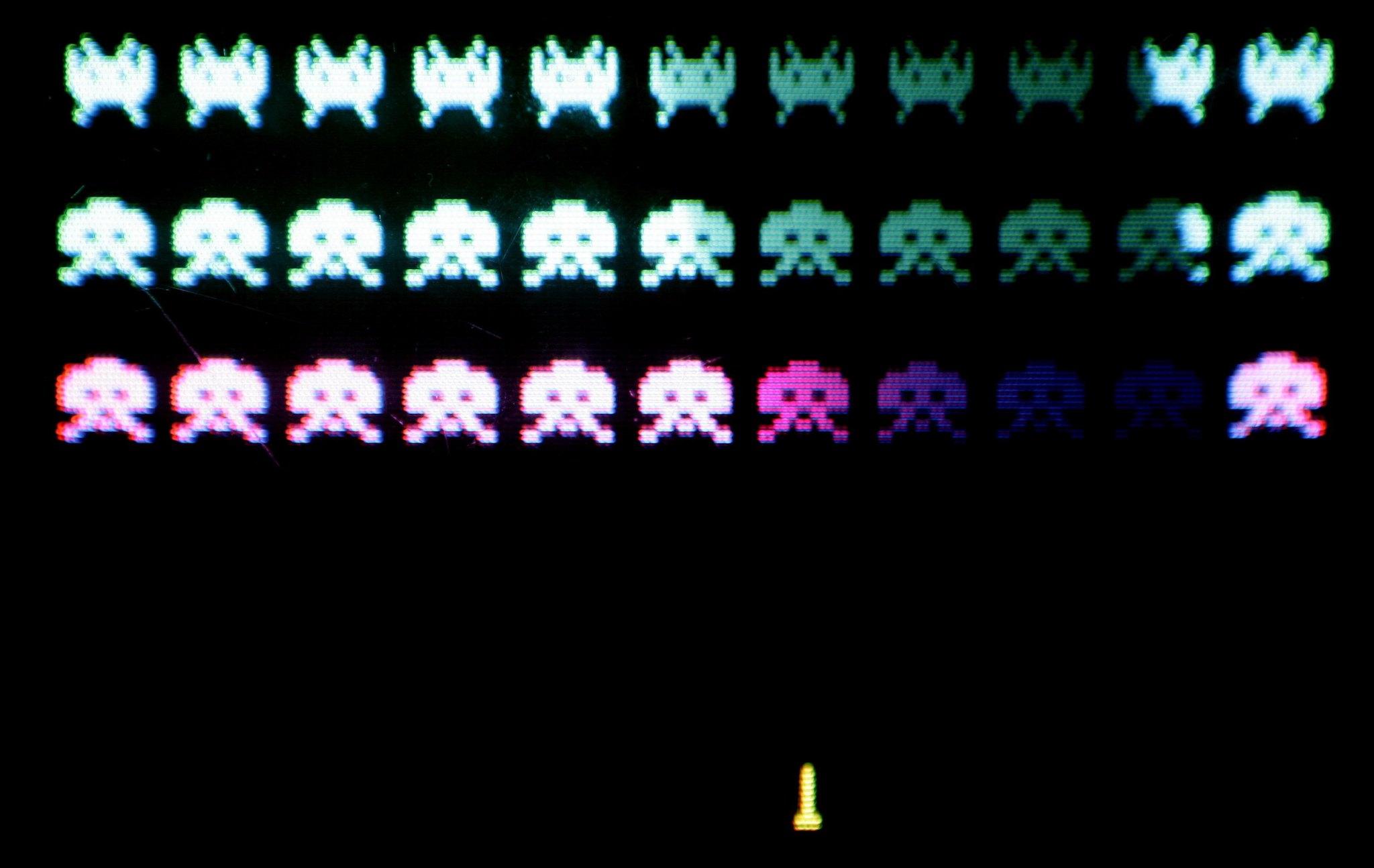 A classic video game 'Space Invaders' is displayed at the Science Museum on October 20, 2006 in London
