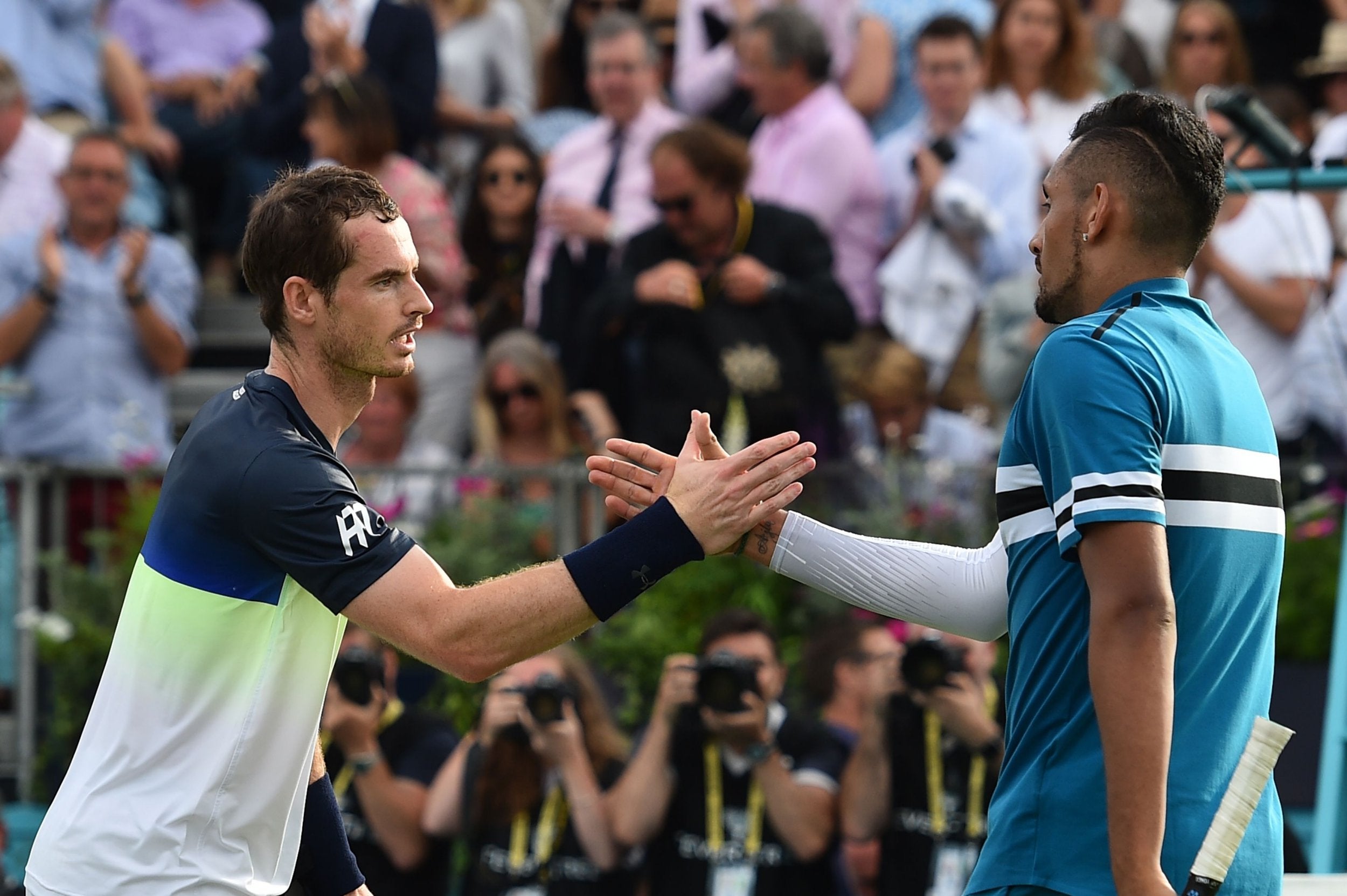 Andy Murray shakes hands with Nick Kyrgois after defeat
