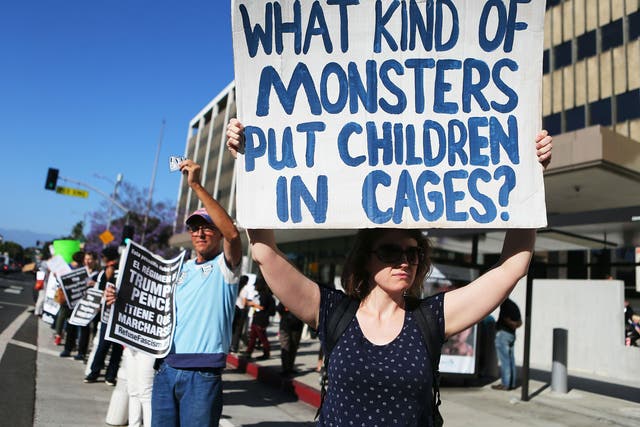 Protestors demonstrate against the separation of migrant children from their families in front of the Federal Building in Los Angeles, California.