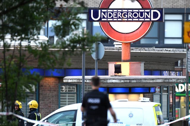 Emergency services at the scene at Southgate tube station after reports of a minor explosion