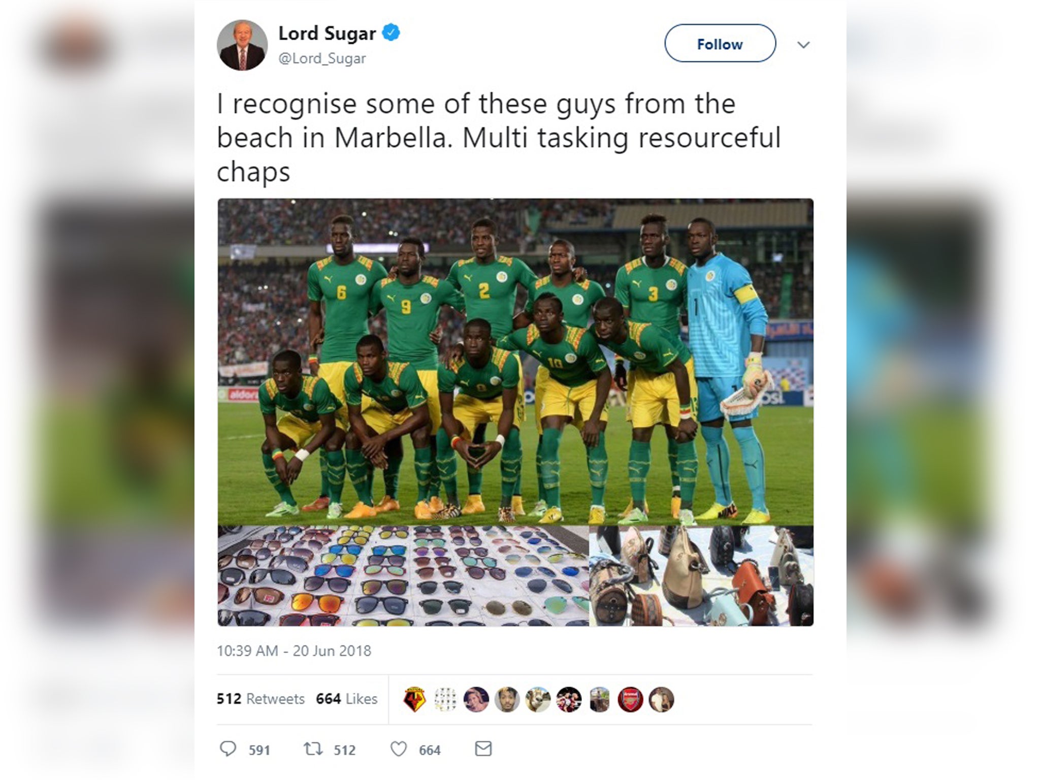 Alan Sugar’s tweet, which he later deleted