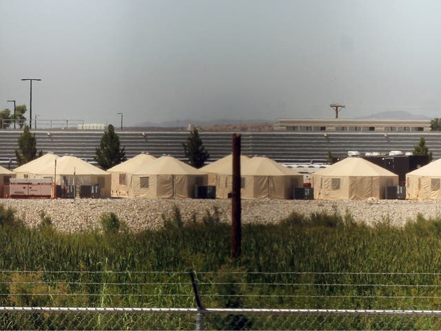 View of a temporary detention centre for illegal underage immigrants in Tornillo, Texas, US near the Mexico-US border, on 18 June 2018.