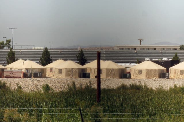 View of a temporary detention centre for illegal underage immigrants in Tornillo, Texas, US near the Mexico-US border, on 18 June 2018.