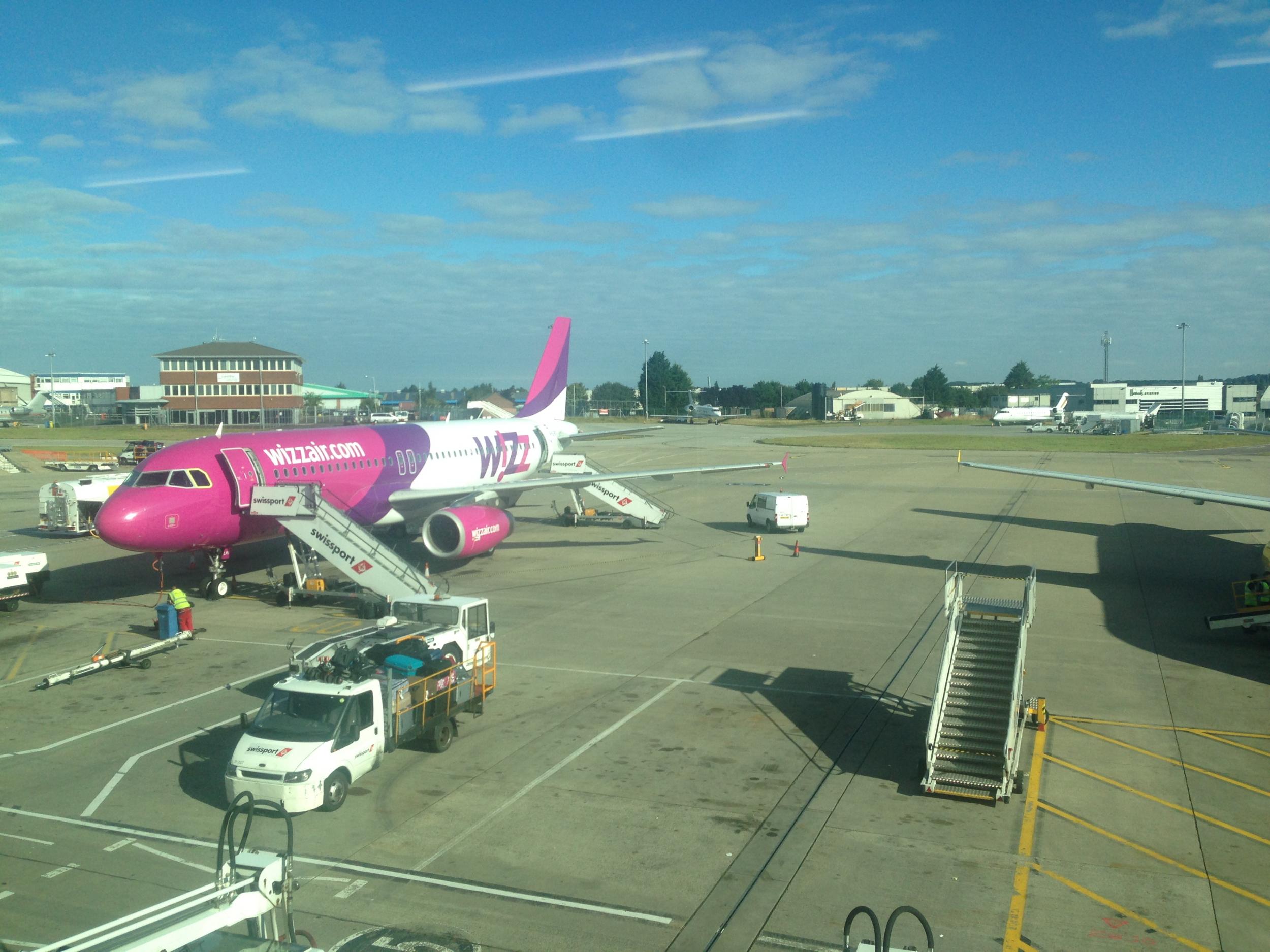 All aboard: Wizz Air Airbus jet at Luton Airport