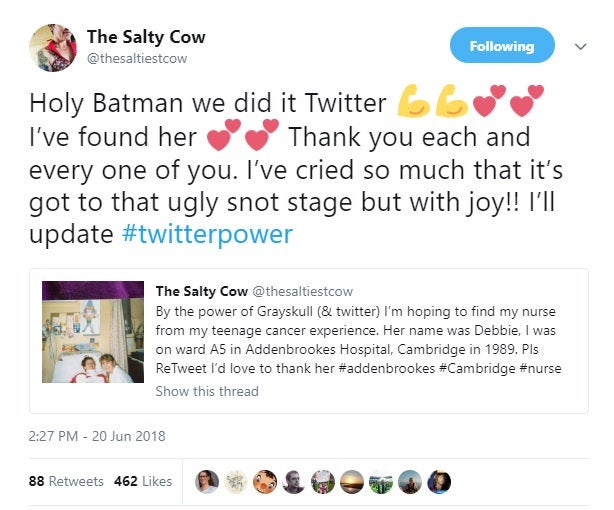 Liz Brown put out on an appeal on Twitter to find nurse Debbie Brown who provided her with care when she was diagnosed with cancer at 14 years old ( SWNS)