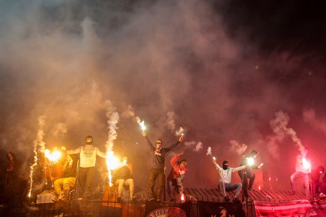 Spartak Moscow's 'ultras' make their presence felt during a Russian Premier League match