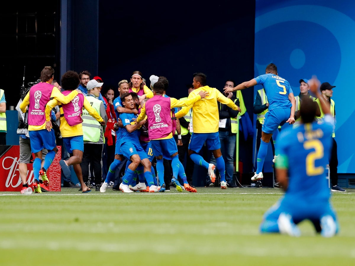 World Cup 2018: Topless Brazil fans in Rio celebrate dramatic late win over  Costa Rica after goals from Philippe Coutinho and Neymar