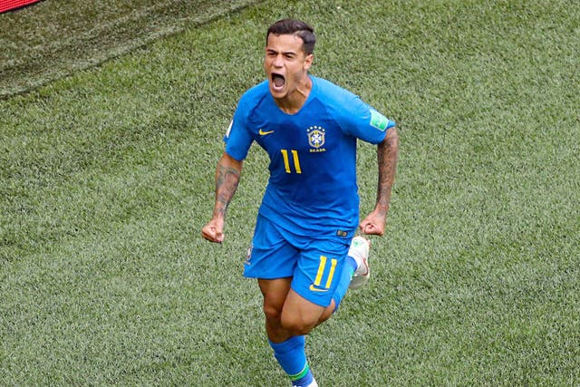 Brazil's Philippe Coutinho celebrates scoring his side's first goal